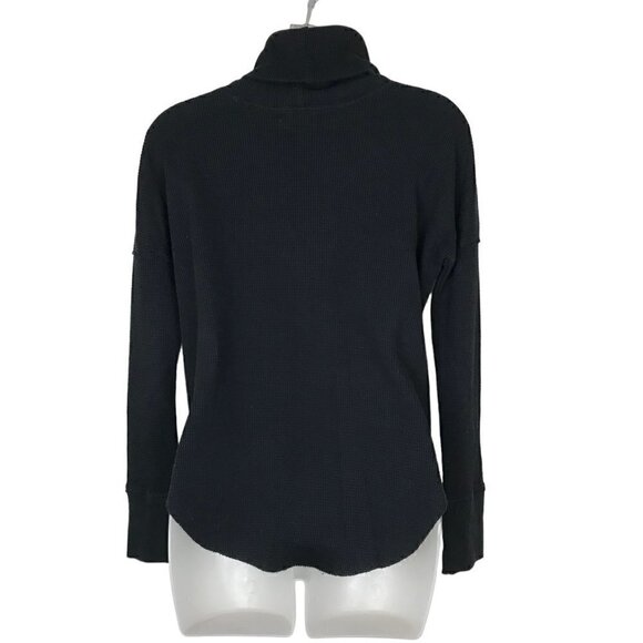 Aritzia TNA Black Waffle Knit Thermal Turtle Neck Long Sleeved Top Size XXS - Picture 5 of 7